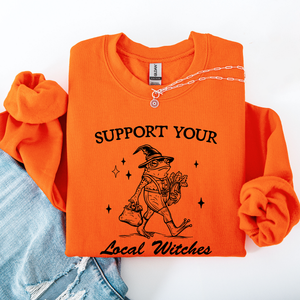 Support Your Local Witches Frog Halloween Witch Design Cozy Autumn Themed Sweatshirt — view 10