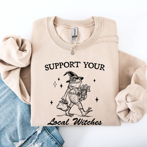 Support Your Local Witches Frog Halloween Witch Design Cozy Autumn Themed Sweatshirt — view 2