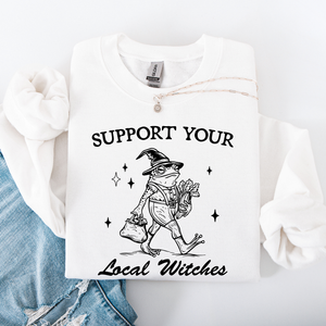 Support Your Local Witches Frog Halloween Witch Design Cozy Autumn Themed Sweatshirt — view 6