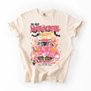 The Most Wonderful Time Of The Year Reading Skeletons Halloween Comfort Colors Tee — view 2
