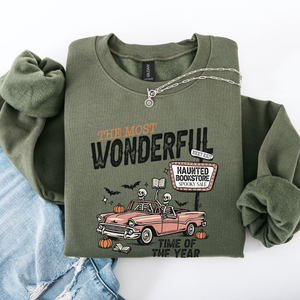The Most Wonderful Time Of The Year Reading Skeleton Halloween Haunted Library Sweatshirt — view 6