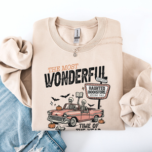 The Most Wonderful Time Of The Year Reading Skeleton Halloween Haunted Library Sweatshirt — view 5