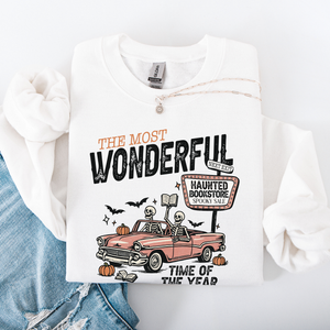 The Most Wonderful Time Of The Year Reading Skeleton Halloween Haunted Library Sweatshirt — view 7