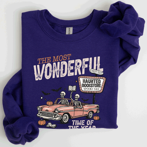 The Most Wonderful Time Of The Year Reading Skeleton Halloween Haunted Library Sweatshirt — view 8