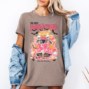 The Most Wonderful Time Of The Year Reading Skeletons Spooky Halloween Graphic Tee — view 3