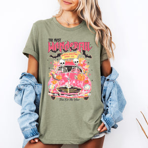 The Most Wonderful Time Of The Year Reading Skeletons Spooky Halloween Graphic Tee — view 4