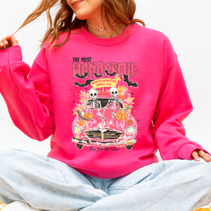 The Most Wonderful Time Of The Year Reading Skeletons Spooky Halloween Graphic Sweatshirt — view 9