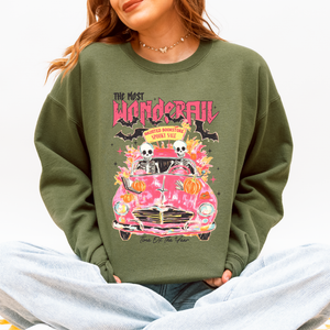 The Most Wonderful Time Of The Year Reading Skeletons Spooky Halloween Graphic Sweatshirt — view 5