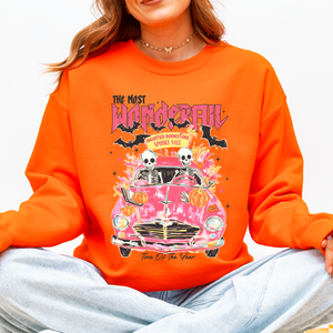 The Most Wonderful Time Of The Year Reading Skeletons Spooky Halloween Graphic Sweatshirt — view 6