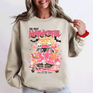 The Most Wonderful Time Of The Year Reading Skeletons Spooky Halloween Graphic Sweatshirt — view 2