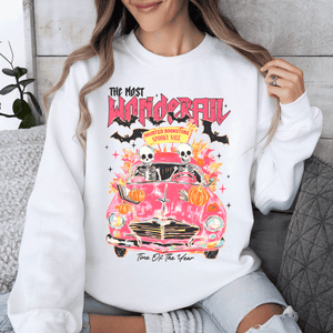 The Most Wonderful Time Of The Year Reading Skeletons Spooky Halloween Graphic Sweatshirt — view 7