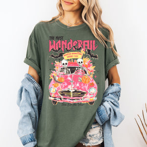 The Most Wonderful Time Of The Year Reading Skeletons Halloween Comfort Colors Tee — view 5
