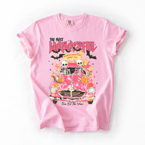 The Most Wonderful Time Of The Year Reading Skeletons Halloween Comfort Colors Tee — view 1