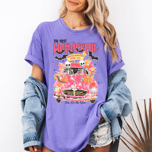 The Most Wonderful Time Of The Year Reading Skeletons Halloween Comfort Colors Tee — view 8