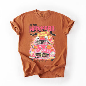 The Most Wonderful Time Of The Year Reading Skeletons Halloween Comfort Colors Tee — view 9