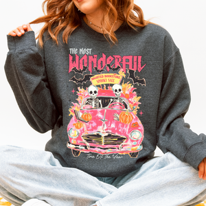 The Most Wonderful Time Of The Year Reading Skeletons Spooky Halloween Graphic Sweatshirt — view 4