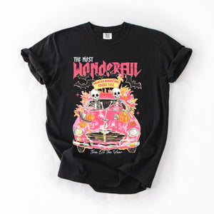 The Most Wonderful Time Of The Year Reading Skeletons Halloween Comfort Colors Tee — view 7