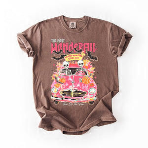 The Most Wonderful Time Of The Year Reading Skeletons Halloween Comfort Colors Tee — view 6