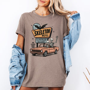 The Skeleton Motel Spooky Halloween Scene With Haunting Motel Vibes Limited Edition Collectible Print Graphic Tee — view 1