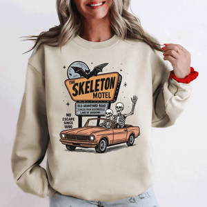 The Skeleton Motel Spooky Halloween Sweatshirt — view 1