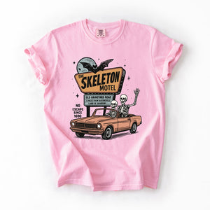 The Skeleton Motel Reading Skeletons Spooky Halloween Graphic Comfort Colors Tee — view 6