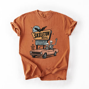 The Skeleton Motel Reading Skeletons Spooky Halloween Graphic Comfort Colors Tee — view 5