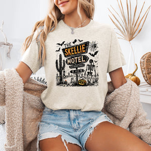 The Skellie Motel Graphic Tee Featuring Skeleton Halloween Artwork Perfect For Spooky Season — view 3
