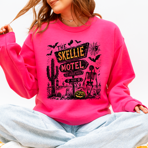 The Skellie Motel Skeleton Halloween Night Haunting Edition With Spooky Vibes And Retro Motel Aesthetic Sweatshirt — view 7