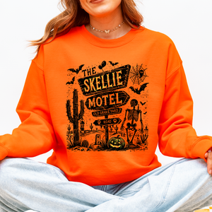 The Skellie Motel Skeleton Halloween Night Haunting Edition With Spooky Vibes And Retro Motel Aesthetic Sweatshirt — view 8