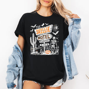The Skellie Motel Graphic Tee Featuring Skeleton Halloween Artwork Perfect For Spooky Season — view 4