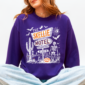 The Skellie Motel Skeleton Halloween Night Haunting Edition With Spooky Vibes And Retro Motel Aesthetic Sweatshirt — view 10