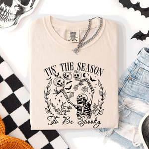 Tis The Season To Be Spooky Retro Classic Halloween Skeleton Edition Comfort Colors Tee — view 3