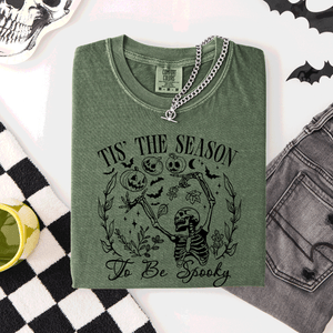 Tis The Season To Be Spooky Retro Classic Halloween Skeleton Edition Comfort Colors Tee — view 6