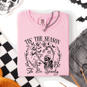 Tis The Season To Be Spooky Retro Classic Halloween Skeleton Edition Comfort Colors Tee — view 5