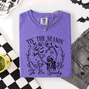 Tis The Season To Be Spooky Retro Classic Halloween Skeleton Edition Comfort Colors Tee — view 8