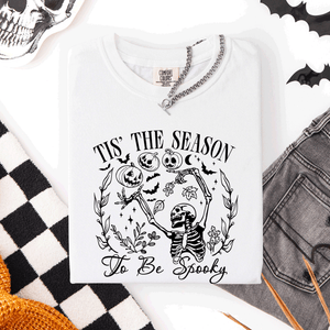 Tis The Season To Be Spooky Retro Classic Halloween Skeleton Edition Comfort Colors Tee — view 9