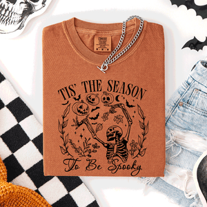 Tis The Season To Be Spooky Retro Classic Halloween Skeleton Edition Comfort Colors Tee — view 1