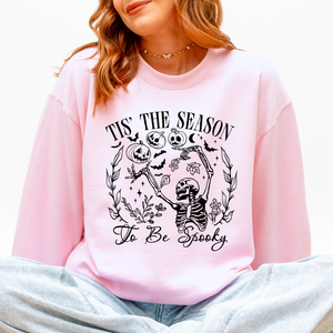 Tis The Season To Be Spooky Skeleton Halloween Retro Classic Ghoulish Festive Night Edition Sweatshirt — view 3