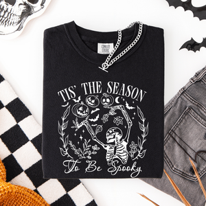Tis The Season To Be Spooky Retro Classic Halloween Skeleton Edition Comfort Colors Tee — view 10