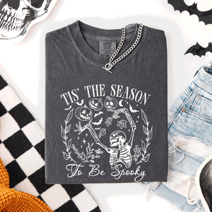 Tis The Season To Be Spooky Retro Classic Halloween Skeleton Edition Comfort Colors Tee — view 4