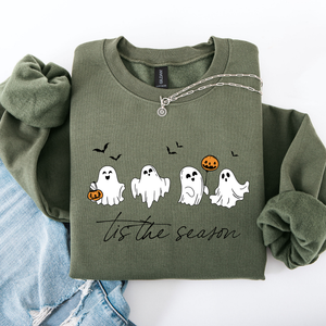 Tis The Season, Cute Ghosts Halloween Night Parade Of Friendly Phantoms In Cozy Autumn Glow Sweatshirt — view 1