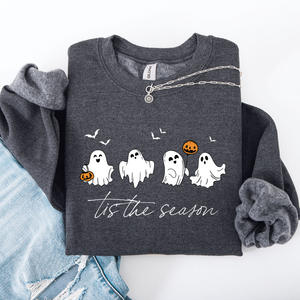 Tis The Season, Cute Ghosts Halloween Night Parade Of Friendly Phantoms In Cozy Autumn Glow Sweatshirt — view 3