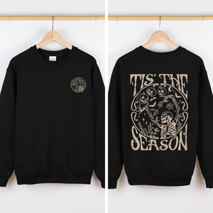 Tis The Season Front And Back Spooky Skeleton Graphic Halloween Holiday Sweatshirt — view 3