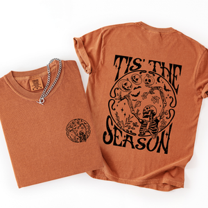 Tis The Season Front And Back Spooky Skeleton Funny Halloween Graphic Illustration Comfort Colors Tee — view 2