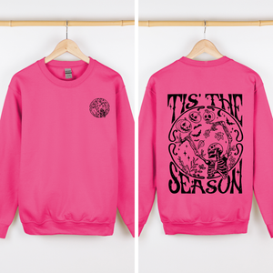 Tis The Season Front And Back Spooky Skeleton Graphic Halloween Holiday Sweatshirt — view 10