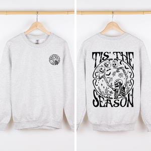 Tis The Season Front And Back Spooky Skeleton Graphic Halloween Holiday Sweatshirt — view 2