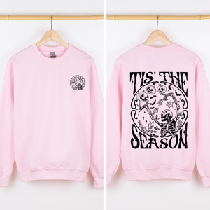 Tis The Season Front And Back Spooky Skeleton Graphic Halloween Holiday Sweatshirt — view 4