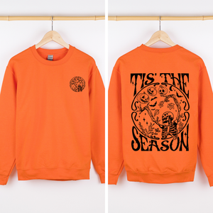 Tis The Season Front And Back Spooky Skeleton Graphic Halloween Holiday Sweatshirt — view 7