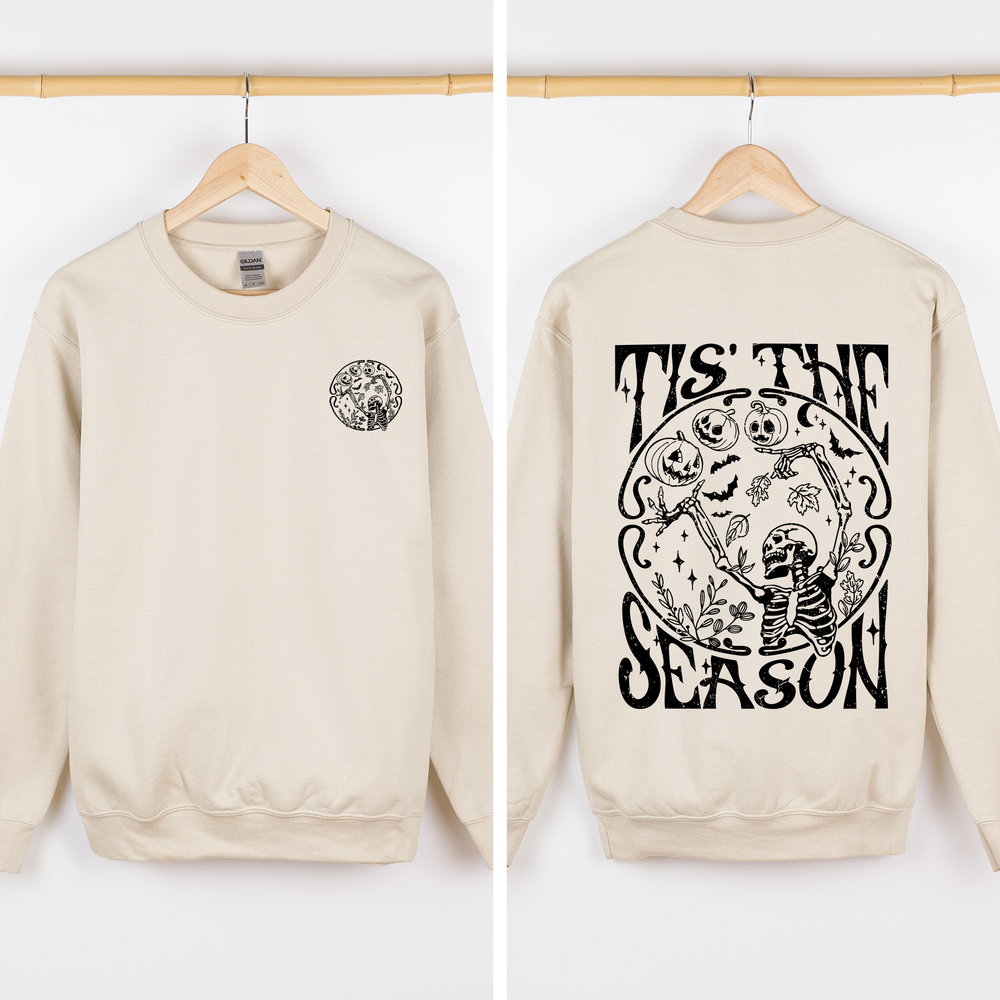 Tis The Season Front And Back Spooky Skeleton Graphic Halloween Holiday Sweatshirt