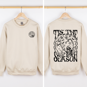 Tis The Season Front And Back Spooky Skeleton Graphic Halloween Holiday Sweatshirt — view 1